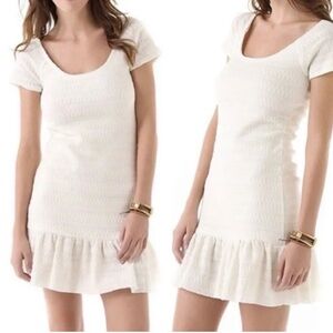 Free People “Cozy Day” Flounce Bodycon Mini Dress-White/Off-White- Size XS
